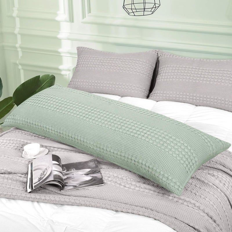 Phf 100% Cotton Waffle Body Pillowcase With Zipper  1 Pack 20"" X 54"" Soft Skin-Friendly Pillow Sham  No Filling  Aesthetic Woven And Breathable Waffle Weave Body Pillow Cover For Bed  Mint Green - Image 2