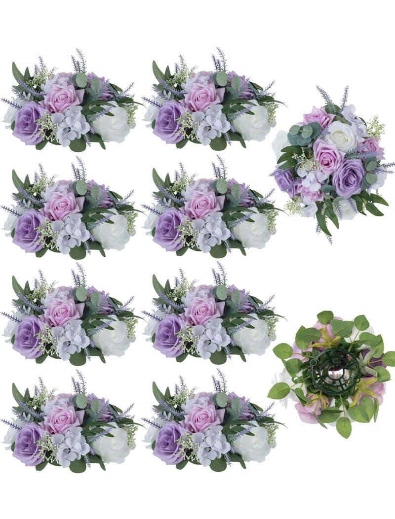 BLOSMON Purple Flowers Artificial for Decoration: 10 Pieces 9.5 Inch Fake Flower Ball Centerpieces for Wedding Tables - Lilac White Rose Lavender Fake Silk Kissing Floral Arrangements - Image 1