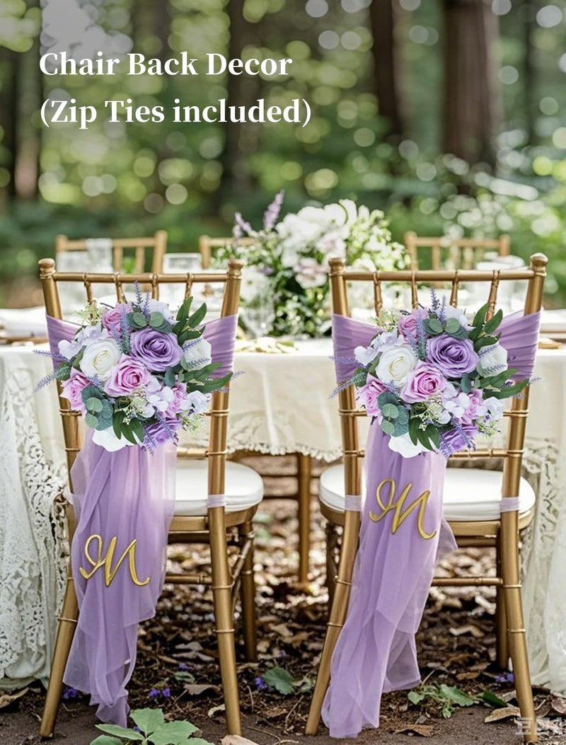 BLOSMON Purple Flowers Artificial for Decoration: 10 Pieces 9.5 Inch Fake Flower Ball Centerpieces for Wedding Tables - Lilac White Rose Lavender Fake Silk Kissing Floral Arrangements - Image 4