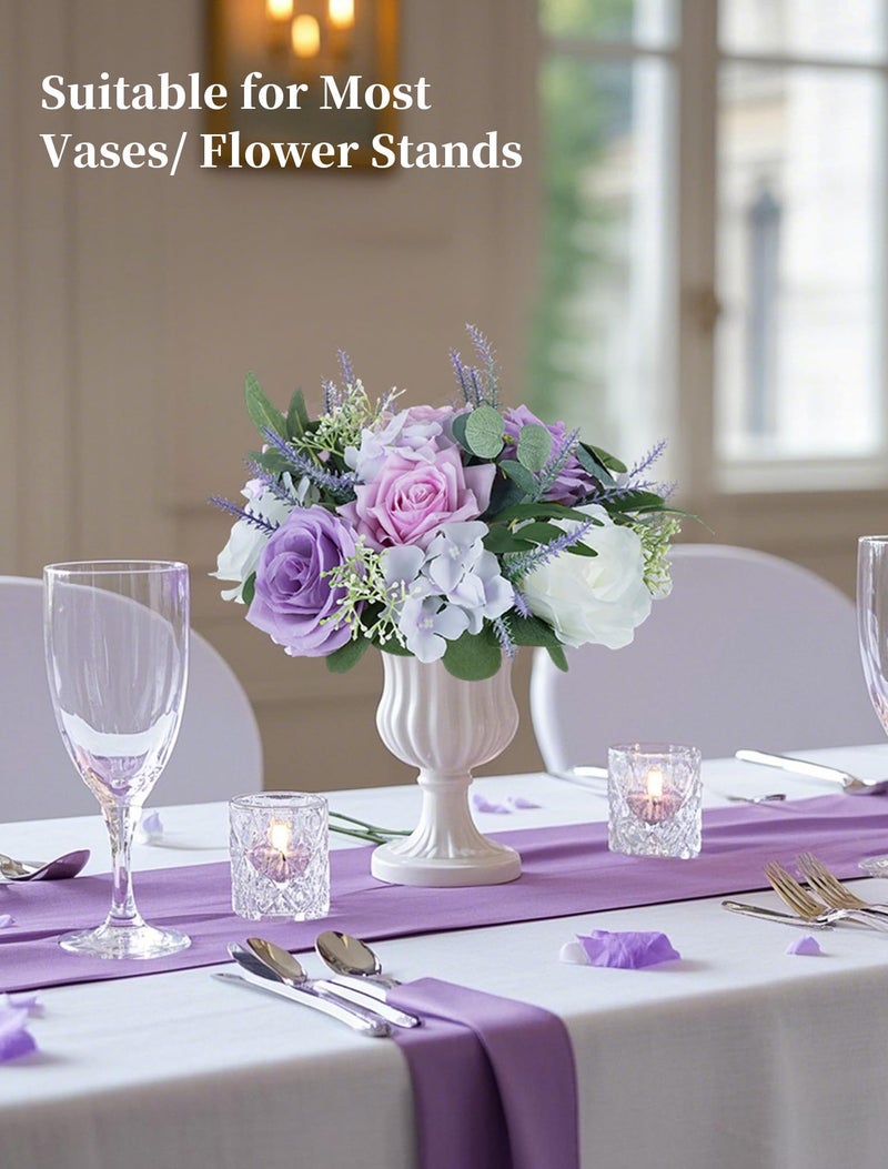 BLOSMON Purple Flowers Artificial for Decoration: 10 Pieces 9.5 Inch Fake Flower Ball Centerpieces for Wedding Tables - Lilac White Rose Lavender Fake Silk Kissing Floral Arrangements - Image 3
