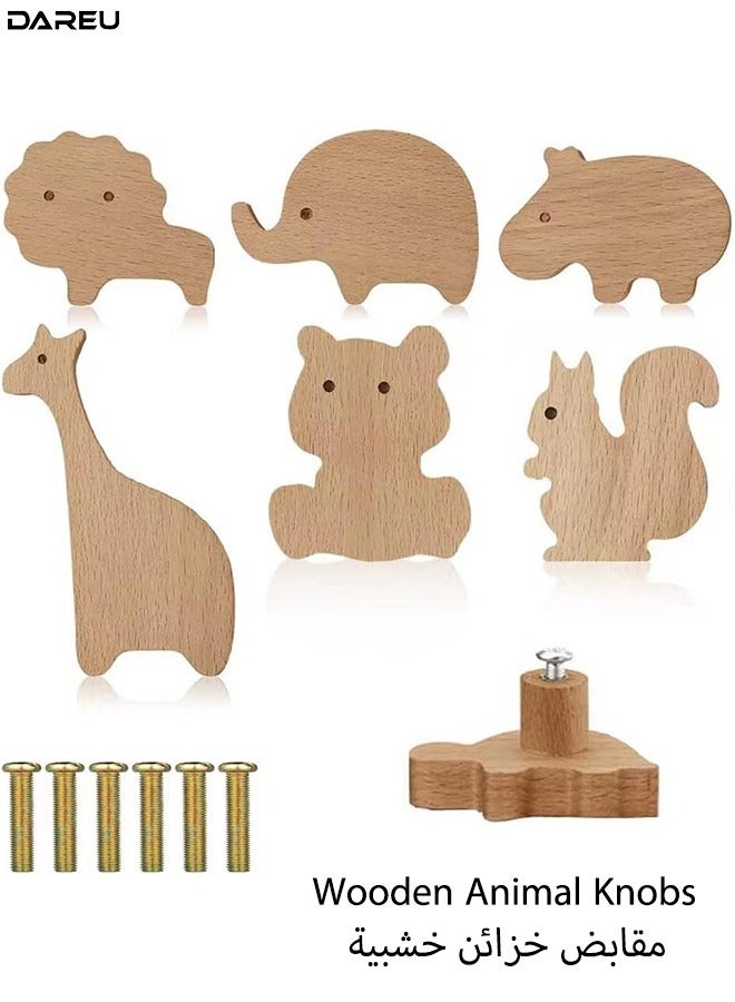 DAREU Wooden Forest Animal Cabinet Knobs (Set of 6) – Decorative Drawer Pulls & Kids Nursery Furniture Handles with Screws - Image 1