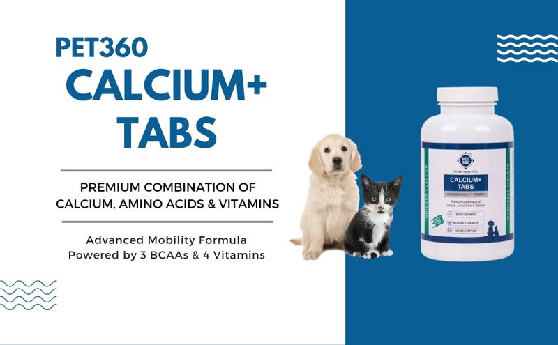 PET360 Calcium+ TABS Advanced Mobility Formula for Dogs & Cats | Bone Growth, Muscle Strength & Nerve Support with Calcium, Amino Acids & Vitamins | Chicken Flavor | Chewing Tablets - 120 Tablets - Image 2