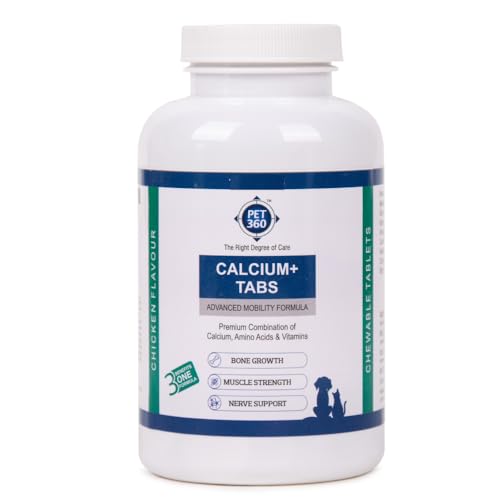 PET360 Calcium+ TABS Advanced Mobility Formula for Dogs & Cats | Bone Growth, Muscle Strength & Nerve Support with Calcium, Amino Acids & Vitamins | Chicken Flavor | Chewing Tablets - 120 Tablets - Image 1