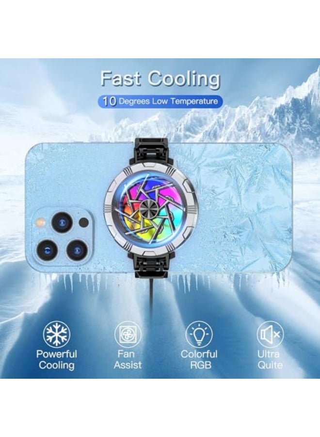 Phone Cooler， Magnetic Cell Phone Cooler,RGB Phone Cooling Fan Portable Lightweight Mobile Phone Cooling Fan,With temperature display，Game artifacts suitable for iOS/Android, PUBG、Live Vlog  - Image 2