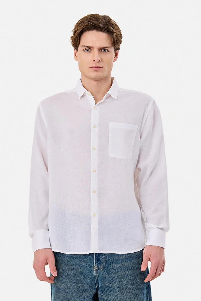 سنيتش قميص بقصة عادية من مزيج الكتان