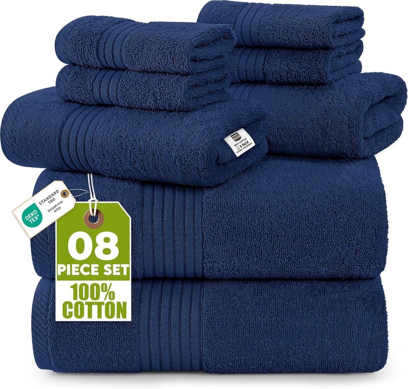 Utopia Towels 8-Piece Premium Towel Set, 2 Bath Towels, 2 Hand Towels, and 4 Wash Cloths, 100% Ring Spun Cotton Highly Absorbent Towels for Bathroom, Sports, and Hotel (Navy) - Image 1