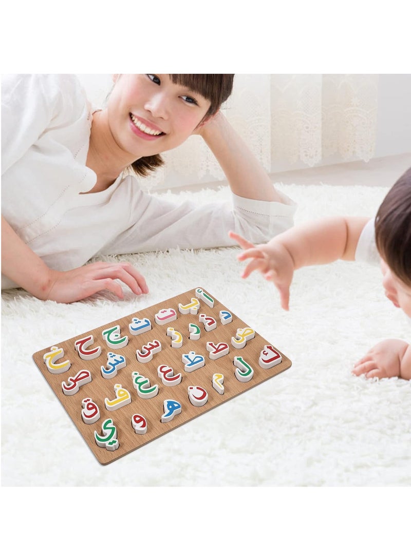 هاي هونور أحجية الحروف الأبجدية العربية الخشبية للأطفال، تعليم مونتيسوري لمرحلة ما قبل المدرسة، لعبة ألغاز قبضة اليد للأطفال ألعاب خشبية تعليمية عربية للأطفال - Image 3