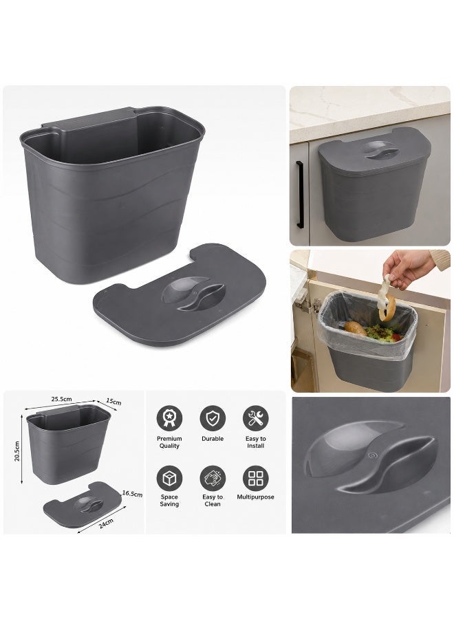 RokShop Hanging Bucket With Lid, Plastic Kitchen Basket Cabinet Door Classification, under Kitchen Sink Trash Bin Organizer-Gray - Image 2