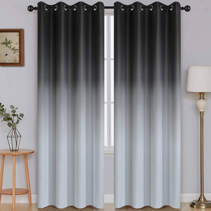 SimpleHome Ombre Room Darkening Curtains for Bedroom Gradient Black to Gray White Light Blocking Thermal Insulated Grommet Window CurtainsDrapes for Living Room2 Panels 52x96 inches Length