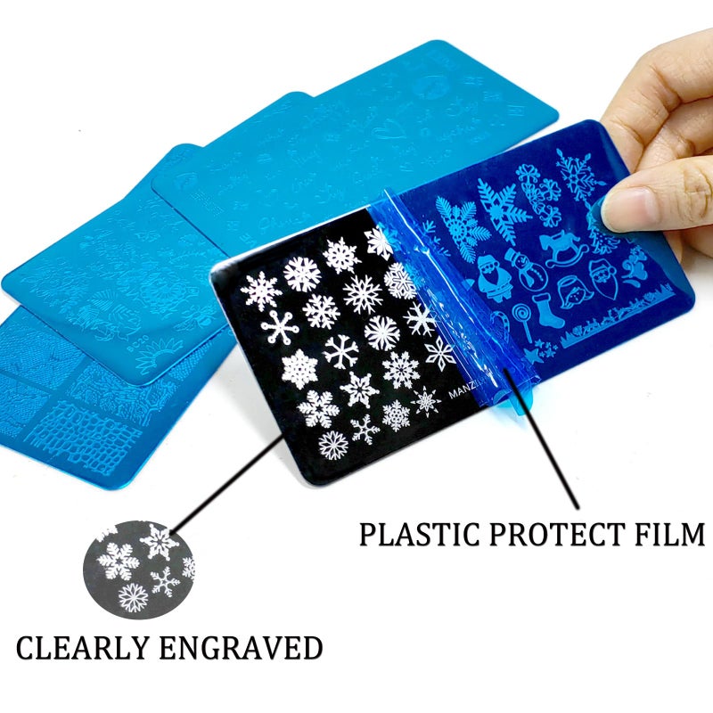 Bluezoo Nail Stamper Plate Kit, 4x Nail Stamping Plates +Dual-end Silicone Nail Art Stamper +Scraper, Snowflake & Spring Butterfly Flowers &Leopard Snake & Kiss Heart, DIY Design Manicure Salon Home, BlueZOO - Image 2
