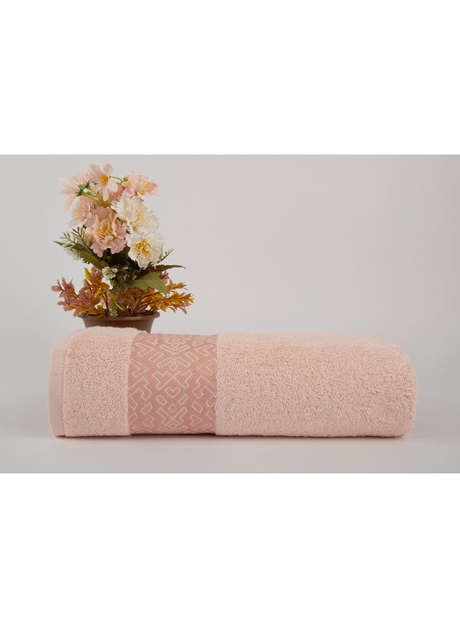 White Rose BLOCKS TOWELS - 500 GSM - 100% Cotton Terry - Jacquard Border- 1 Bath Sheet 85x170 cm- Luxury Touch - Extra Absorbent-Peach  - Image 1