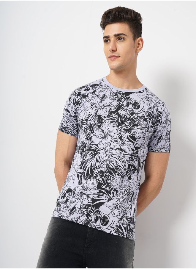 The Indian Garage Co Men Slim Fit Tropical Print Round Neck Tshirt  - Image 3