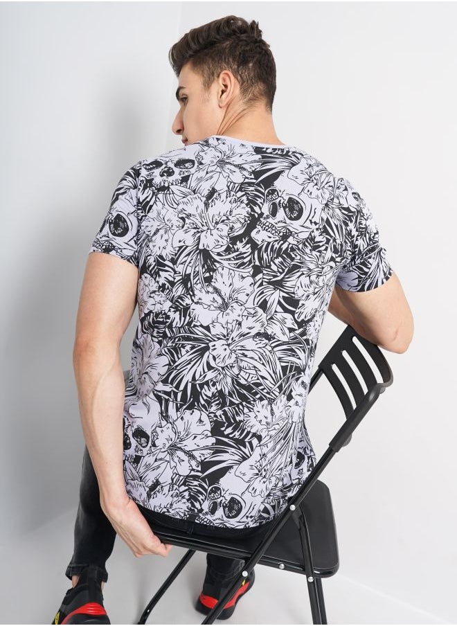 The Indian Garage Co Men Slim Fit Tropical Print Round Neck Tshirt  - Image 2