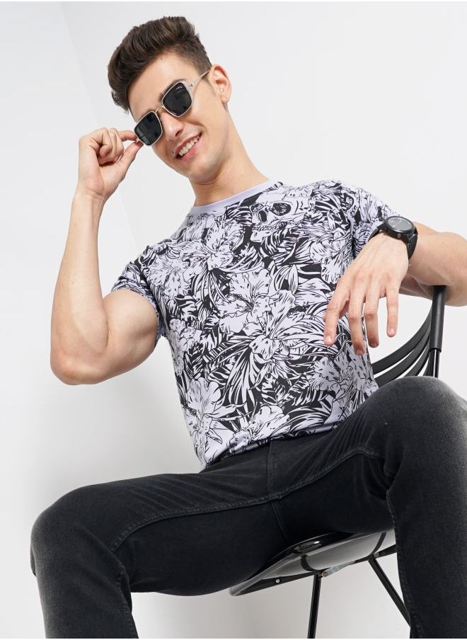 The Indian Garage Co Men Slim Fit Tropical Print Round Neck Tshirt  - Image 1