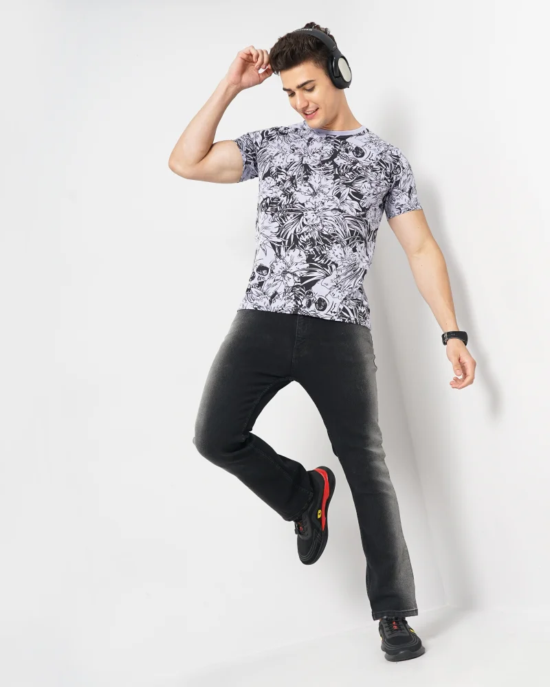 The Indian Garage Co Men Slim Fit Tropical Print Round Neck Tshirt