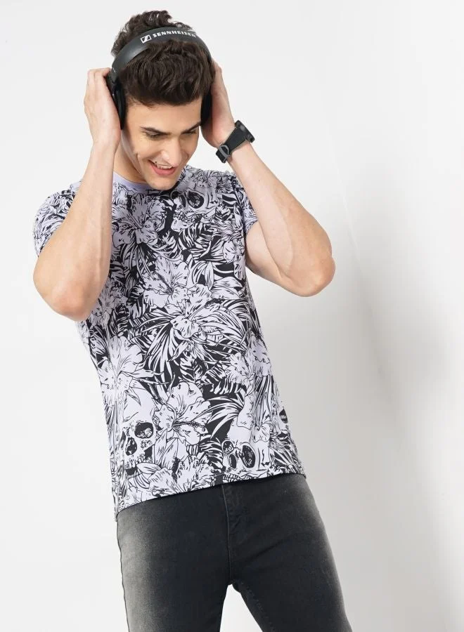The Indian Garage Co Men Slim Fit Tropical Print Round Neck Tshirt