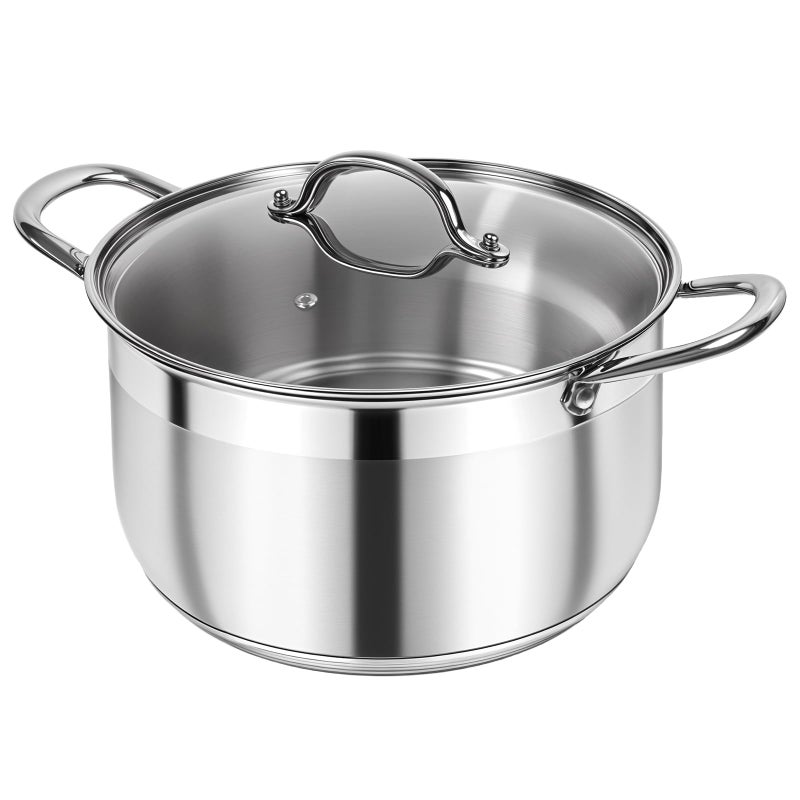 Kirecoo Stainless Steel Stock Pot - 5 Quart Heavy Duty Induction Cooking Pot with Visible Lid for Pasta, Soup, Spaghetti, Nonstick Thick Bottom Big Stockpot, Deep Cookware for Canning, Boiling, Simmer - Image 1