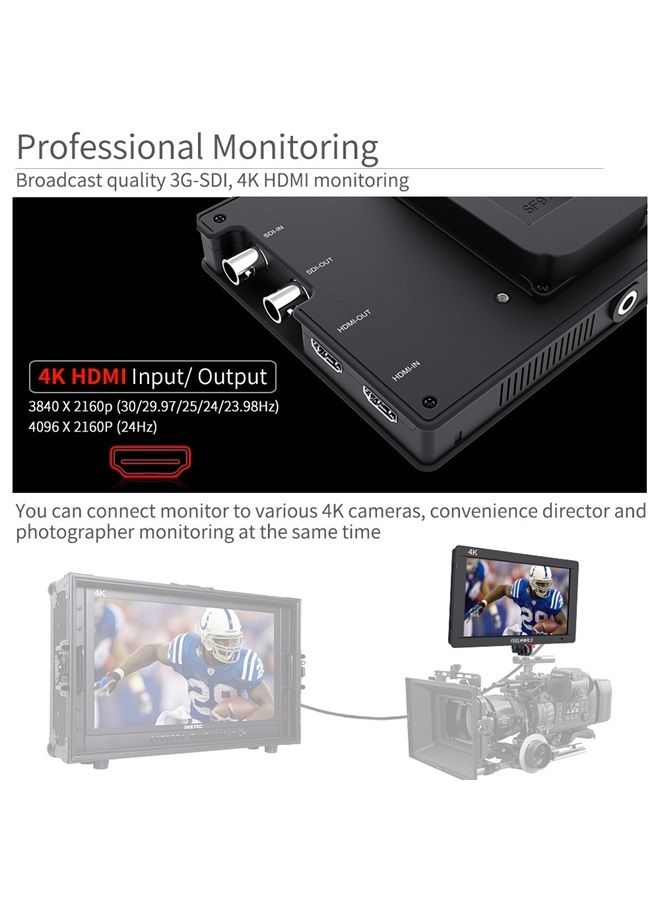 Feelworld FW703 7 Inch IPS 3G SDI 4K HDMI DSLR Monitor Full HD 1920x1200 On Camera Field Monitor with Histogram for Stabilizer Cameras Rig