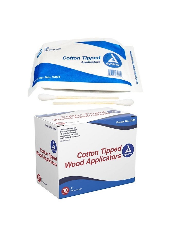 Dynarex 3-Inch Non-Sterile Cotton Tipped Applicators - Single-Use Wooden Cotton Tip Applicators For Wound Care, Dressing, Hygiene, Makeup, Cleaning, Jewelry - 1 Box Of 1000  - Image 1