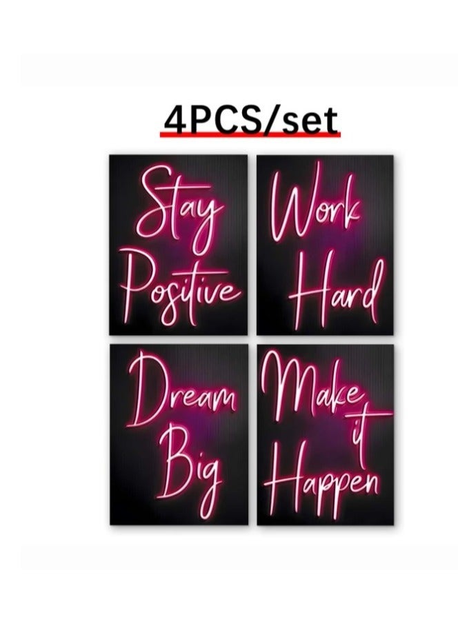 فيجن طقم من 4 قطع لوحات الكانفس مشدودة على إطار خشبي جاهز للتعليق بجمل تحفيزية ونصائح للنجاح ,25*35 سم لكل لوحة - Image 2