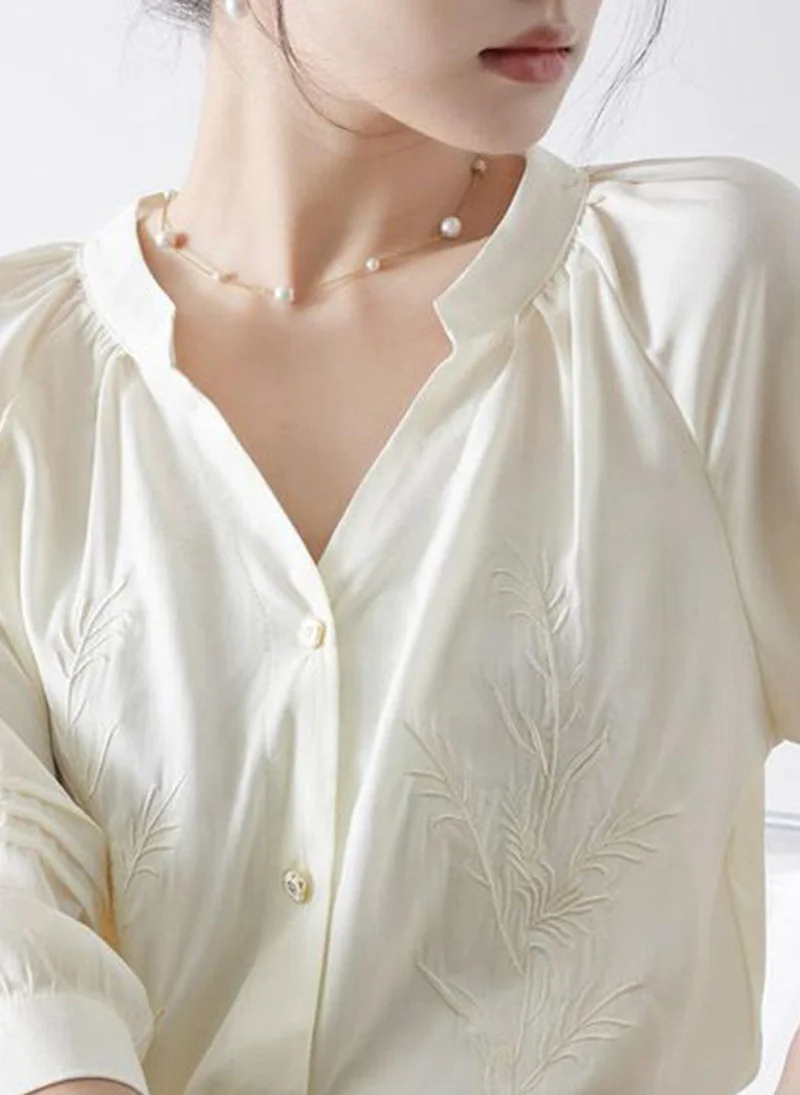 يونيكي Off White Casual Long Sleeves Solid Shirt