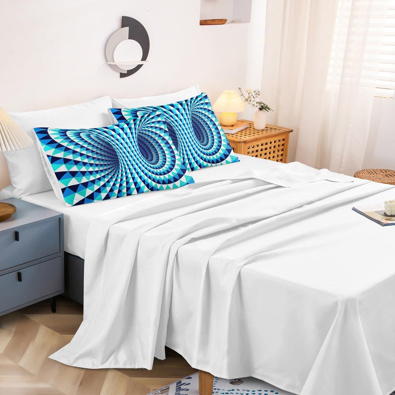 Bedorm Triangle Geometric Comforter Set 3D Abstract Bedding Set with Sheet Set Aqua Blue Triangle Tunnel Aesthetic Comforter Modern Psychedelic Bedding Comforter Set Queen - Image 5