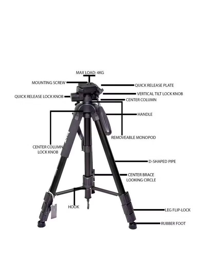 Jmary KP-2254 Professional Aluminum Tripod Monopod for All DSLR Cameras (Black) - Image 3