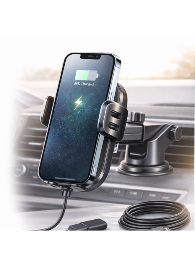 Smart Sensor Car Wireless Charger with Auto Clamp | Qi Wireless Charging | QC Fast Charging Support | 360° Rotation - Image 1