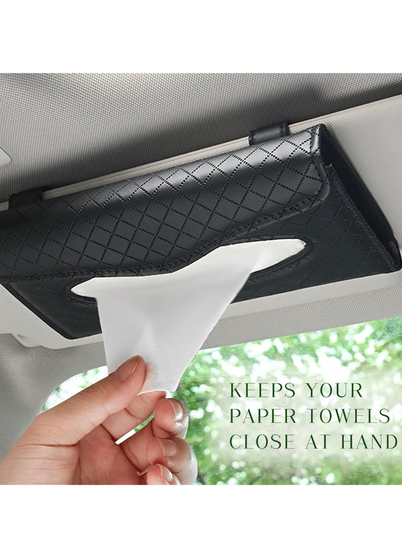 Car Visor Tissue Holder, Car Tissue Holder, Dispenser Hanging Paper Towel Holder Case, PU Classic Check Leather Backseat Tissue Box Holder for Car/Truck Car Accessories(Black)