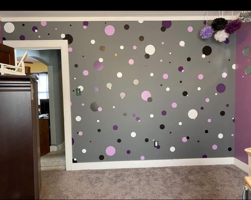 Create-A-Mural Polka Dot Wall Decals Girls Room Wall Decor Stickers, Wall Dots, Vinyl Circle Peel & Stick DIY Bedroom, Playroom, Kids Room, Baby Nursery Toddler to Teen Bedroom Decoration (Dark & Light Purple) - Image 2