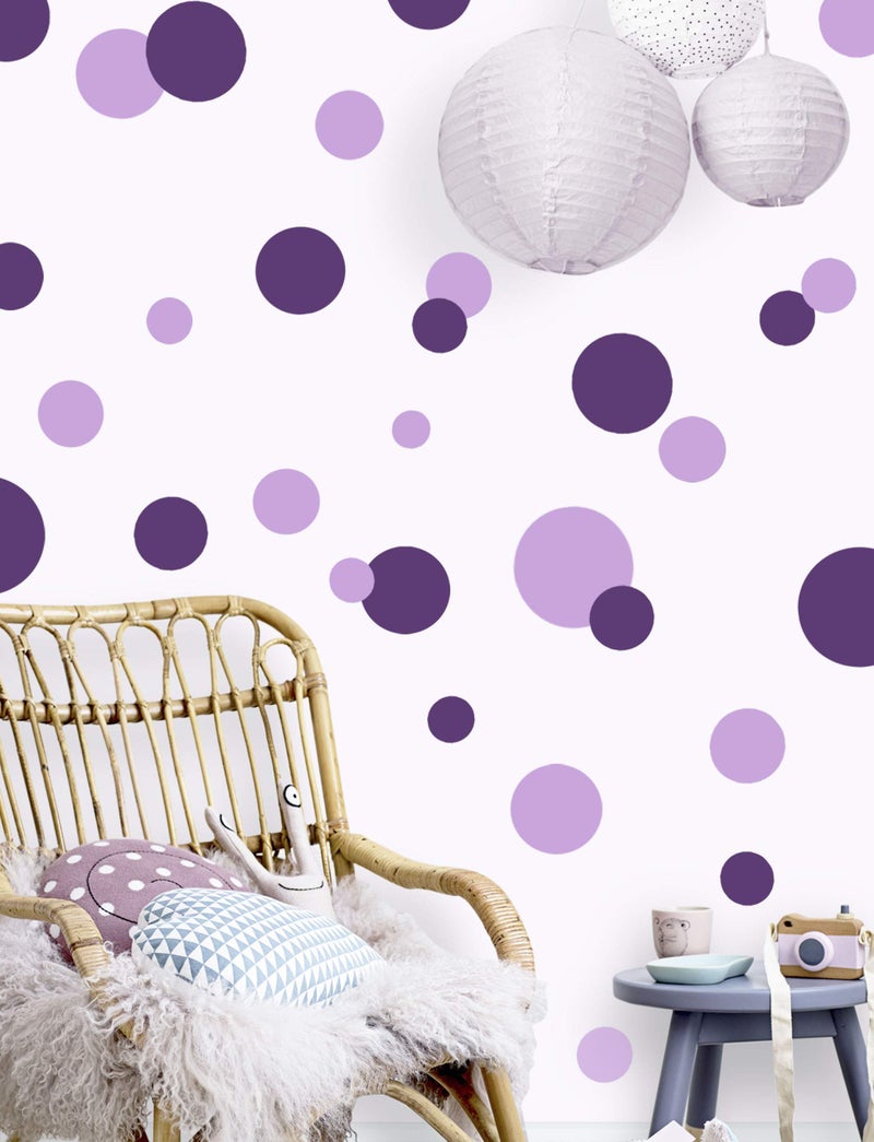 Create-A-Mural Polka Dot Wall Decals Girls Room Wall Decor Stickers, Wall Dots, Vinyl Circle Peel & Stick DIY Bedroom, Playroom, Kids Room, Baby Nursery Toddler to Teen Bedroom Decoration (Dark & Light Purple) - Image 4