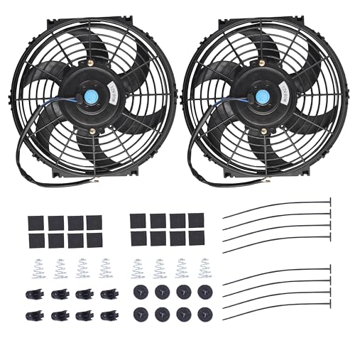 GESEXI 10" Electric Radiator Cooling Fan Assembly Kit, Universal High Performance 12V 80W Motor with Fan Mounting Kit - Black (2 Pack) - Image 1