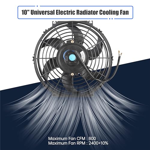 GESEXI 10" Electric Radiator Cooling Fan Assembly Kit, Universal High Performance 12V 80W Motor with Fan Mounting Kit - Black (2 Pack) - Image 3