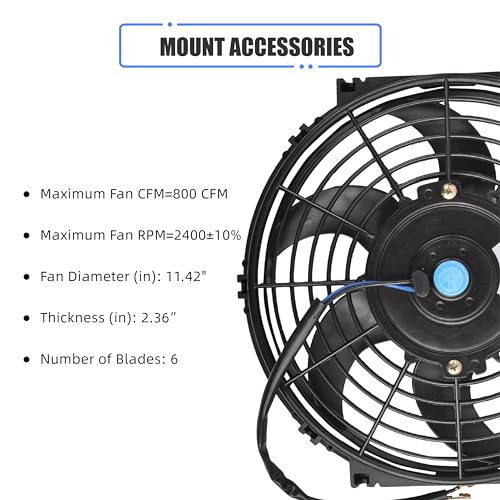 GESEXI 10" Electric Radiator Cooling Fan Assembly Kit, Universal High Performance 12V 80W Motor with Fan Mounting Kit - Black (2 Pack) - Image 2
