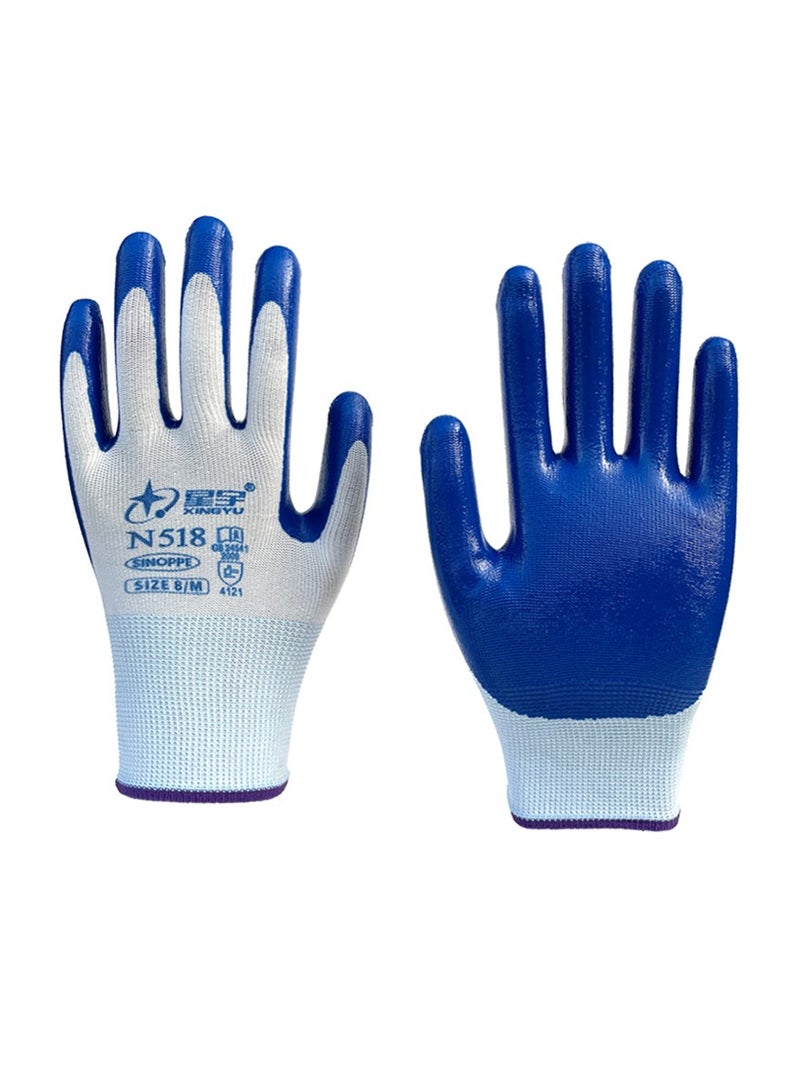 MileMelo 5-Pair Rubber Butyronitrile Wear Resistant And Scratch Resistant Gloves Blue/White - Image 1