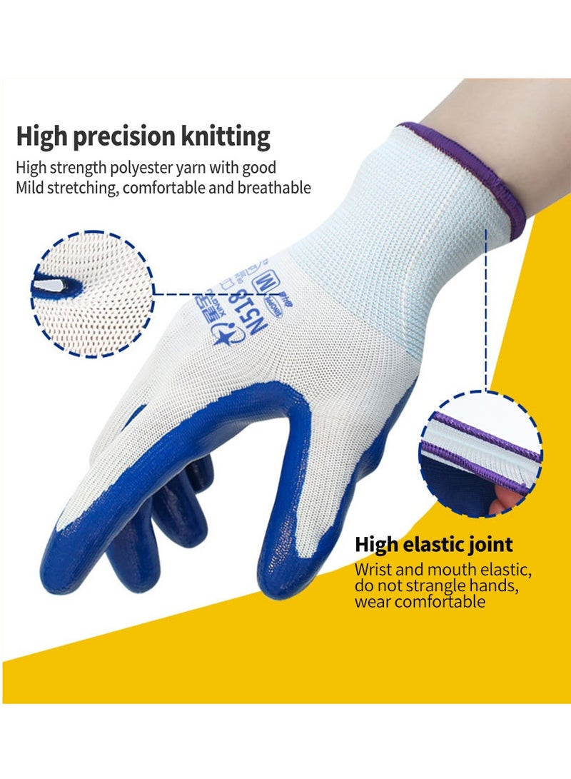 MileMelo 5-Pair Rubber Butyronitrile Wear Resistant And Scratch Resistant Gloves Blue/White - Image 2