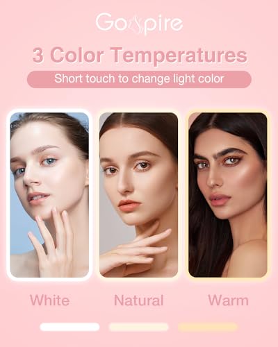 Gospire Ultra-Slim Lighted Travel Makeup Mirror with Lights and Magnification, Rechargeable 3X Magnifying Mirror with 3 Light Colors & Adjustable Brightness, LED Compact Mirror for Purses - Pink - Image 5