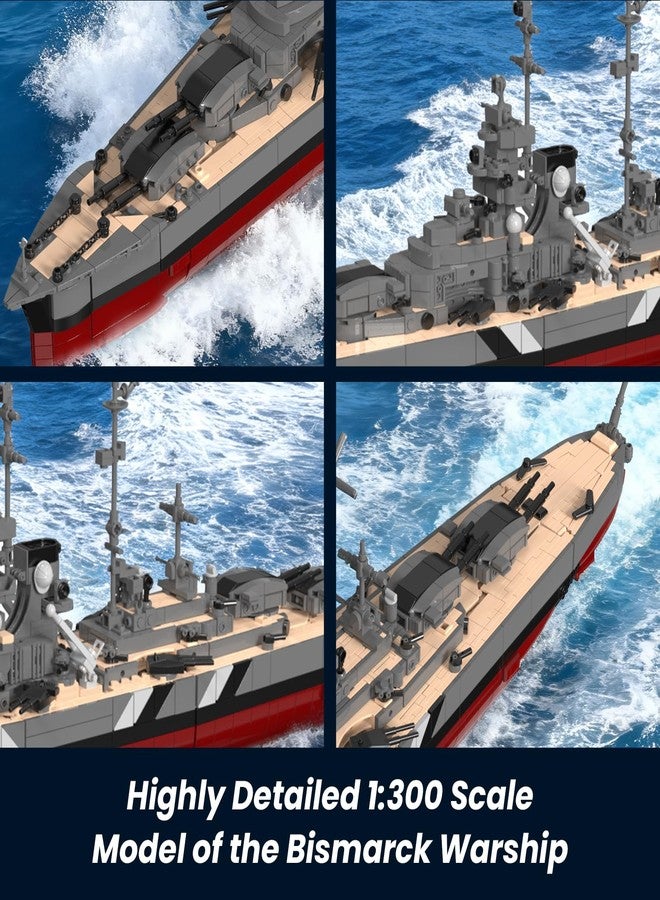 Brihappen German Bismarck Battleship Building Set for Adults, 2535 Pcs WWII Military Ship Building Blocks Kit, Collectible Warship Display Model for Teens 14+ and History Enthusiasts - Image 4