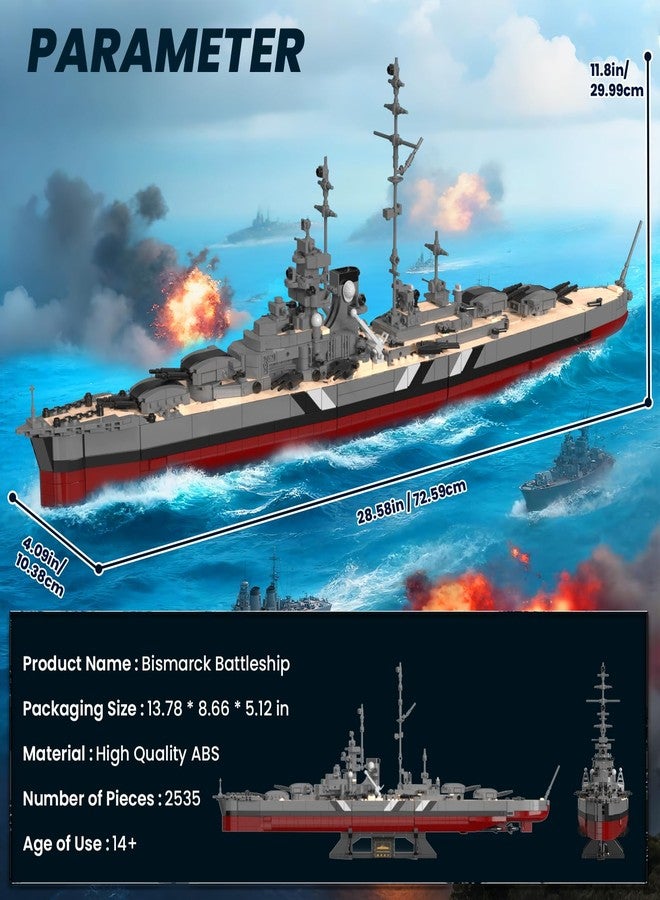 Brihappen German Bismarck Battleship Building Set for Adults, 2535 Pcs WWII Military Ship Building Blocks Kit, Collectible Warship Display Model for Teens 14+ and History Enthusiasts - Image 2