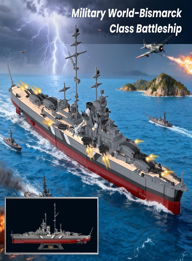 Brihappen German Bismarck Battleship Building Set for Adults, 2535 Pcs WWII Military Ship Building Blocks Kit, Collectible Warship Display Model for Teens 14+ and History Enthusiasts - Image 3
