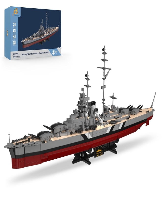 Brihappen German Bismarck Battleship Building Set for Adults, 2535 Pcs WWII Military Ship Building Blocks Kit, Collectible Warship Display Model for Teens 14+ and History Enthusiasts - Image 1
