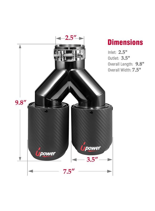 Upower باور حزمة من 2 طرف عادم من ألياف الكربون 2.5 بوصة مدخل 3.5 بوصة مخرج 9.8 بوصة - Image 2