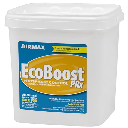 Airmax EcoBoost PRx Natural Pond Water Clariﬁer, Binds Excess Phosphates & Contaminants for Clear Water, Safe for Pets, Plants & Fish, Treats ¼ Acres, 4 Month Supply, 20 Scoops, 10 lb - Image 1
