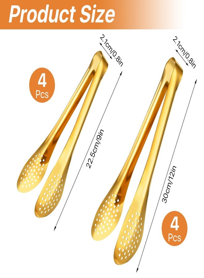 Elesunory ملقط تقديم ذهبي من إليسونوري، 8 قطع، مقاس 9 و12 بوصة، مصنوع من الفولاذ المقاوم للصدأ، مثالي لتقديم الطعام في الحفلات والمطابخ والمطاعم. - Image 2