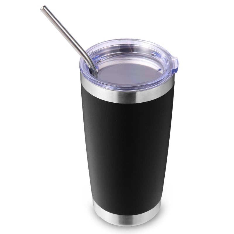 Volhoply 20oz Stainless Steel Tumbler with Lid and StrawDouble Wall Insulated Travel Iced Coffee Mug Fits Car Cup holderPowder Coated Cups for Hot and Cold DrinksGifts for Women MenBlack1 Set - Image 2