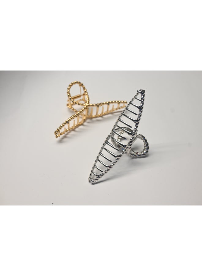 ZAAS Metal Hair Claw Clips, Gold and Silver Hair Clips, Premium Matte Claw Clip, Non-slip Metal Hair Claw Clip, Suitable for Women Thinner and Girls with Any Hairstyles- Pack of 2  - Image 1
