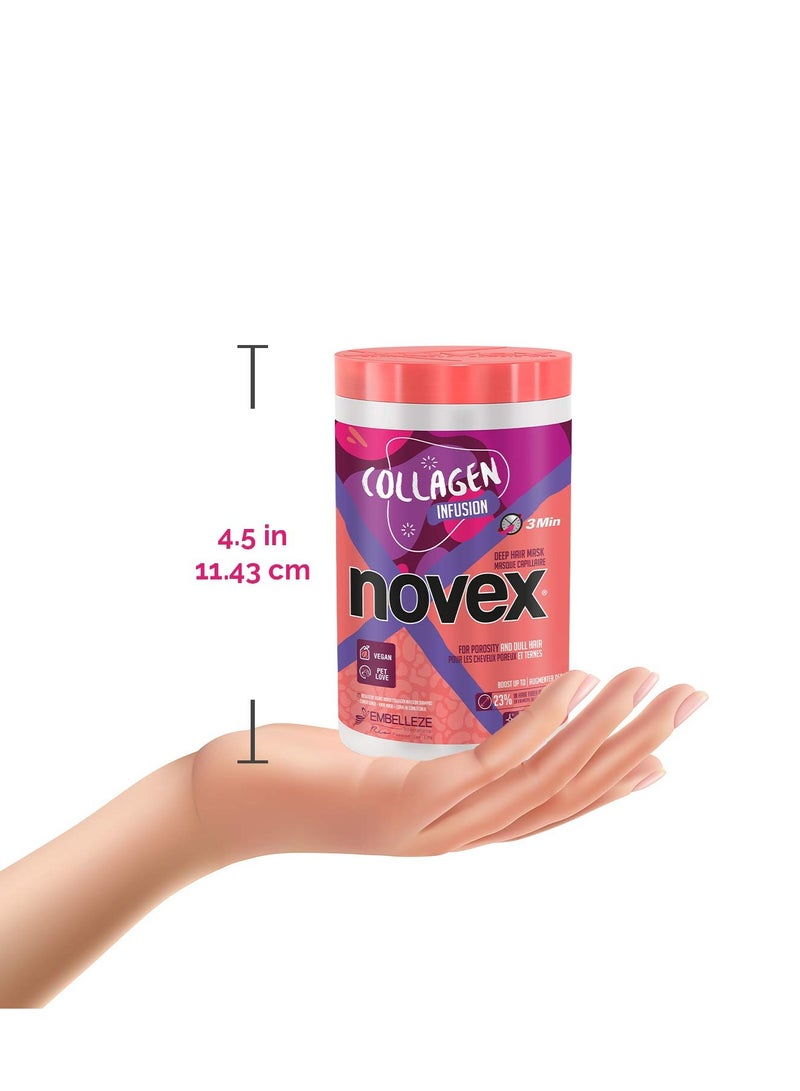 NOVEX قناع شعر نوفكس بتركيبة الكولاجين لشعر أقوى وأكثر كثافة ولمعان، 400غ/14.1 أونصة - قناع ترطيب الشعر بمكونات طبيعية، نباتي، غير مختبر على الحيوانات - Image 3