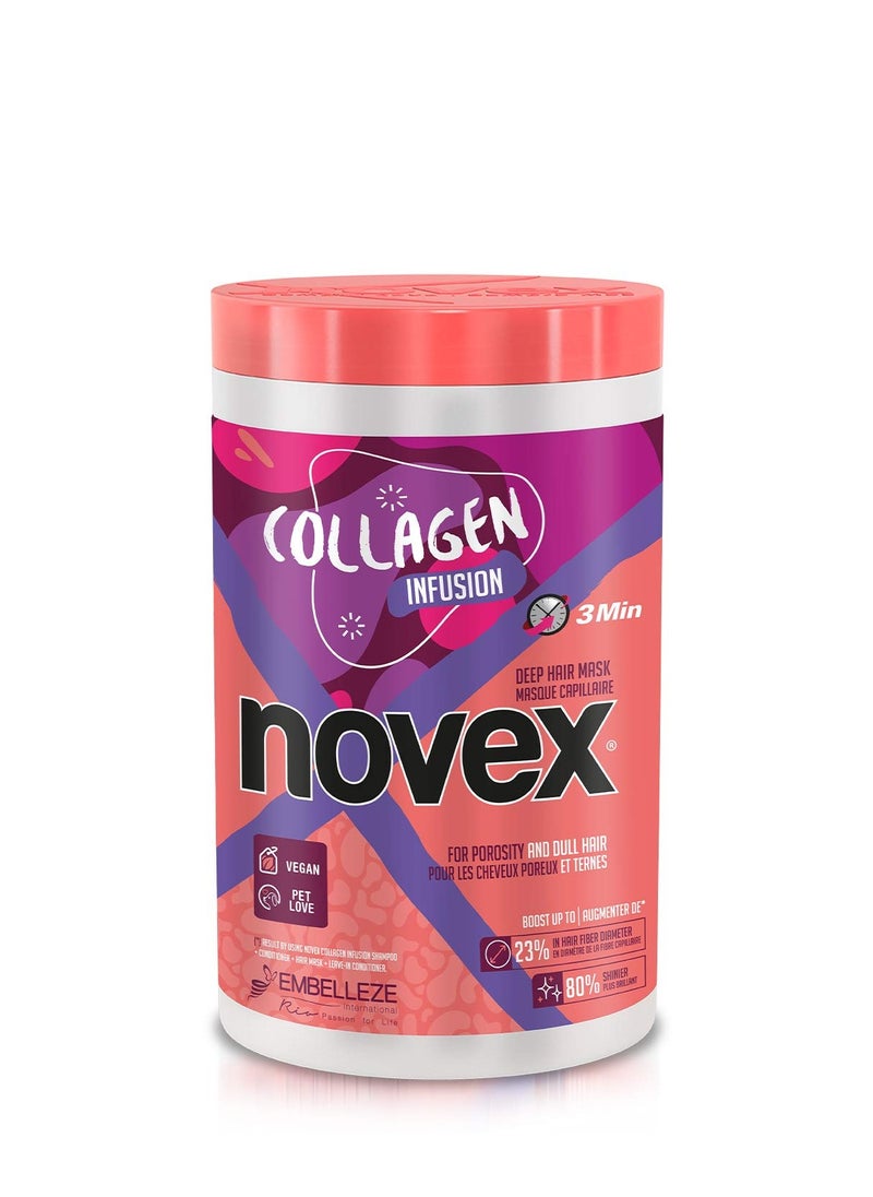 NOVEX NOVEX Collagen Infusion Hair Mask for Stronger Thicker and Shinier Hair, 400g/14.1oz - Hair Conditioning Mask with Natural Ingredients, Vegan, Not Tested on Animals  - Image 1
