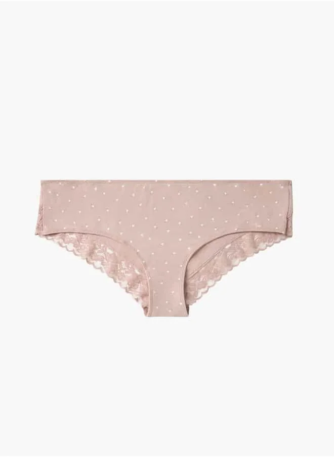 فاف Heart Print Cheekster Briefs with Lace Detail and Elasticated Waistband