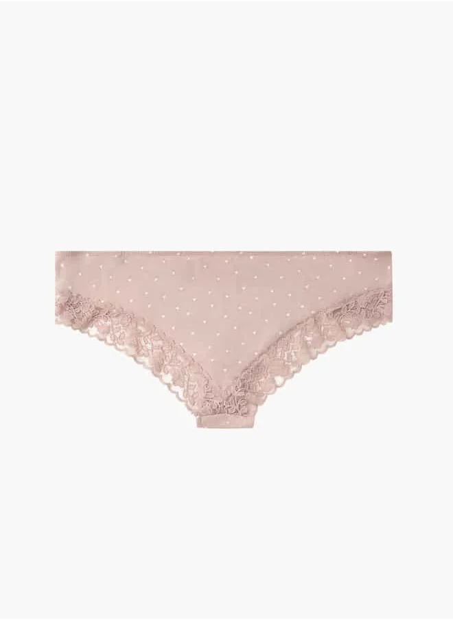 فاف Heart Print Cheekster Briefs with Lace Detail and Elasticated Waistband